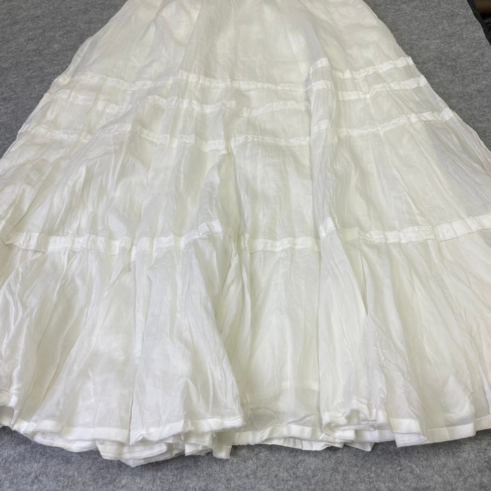 Lauren Ralph Lauren White Crinkled Cotton Skirt Flowy Midi Length Size 12 Boho - Picture 7 of 14